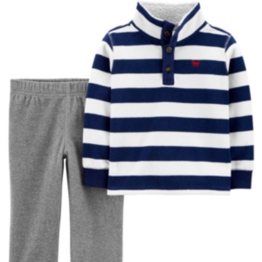 Toddler Boy Carter's 2 Piece Striped Fleece Pullover Top & Jogger Pants Set, 5T - Picture 2 of 5
